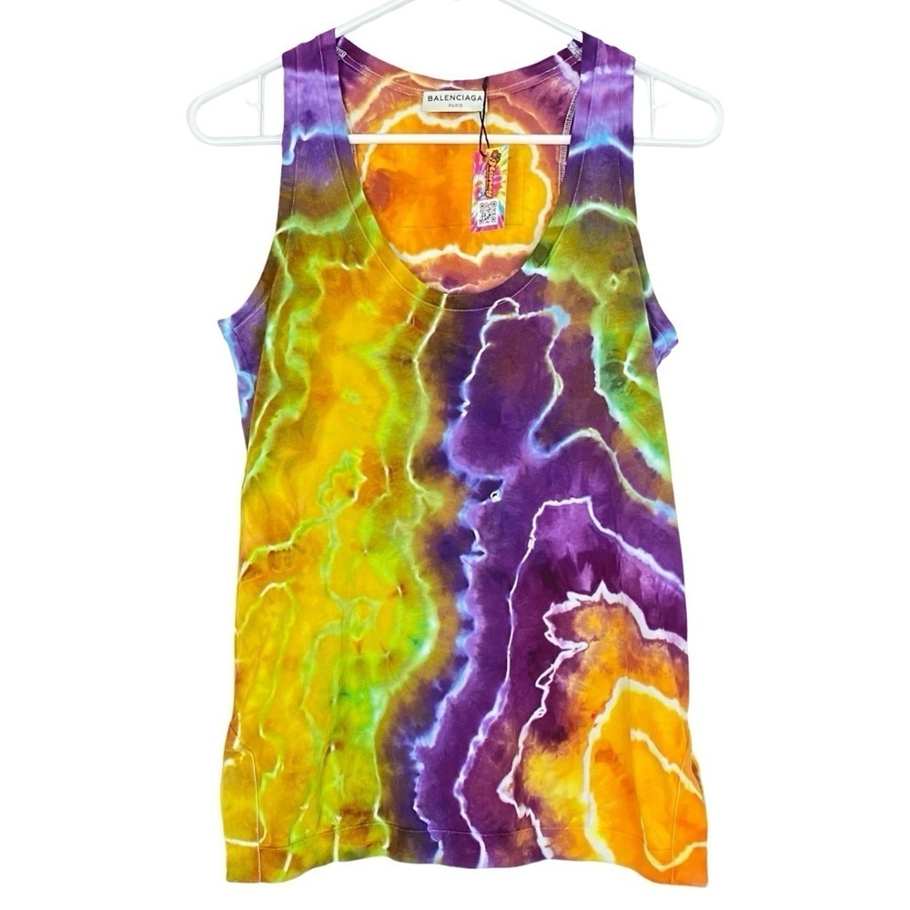 Balenciaga Geode Tie Dye Tank Top Womens Size Small Tee Shirt Colorful Purple